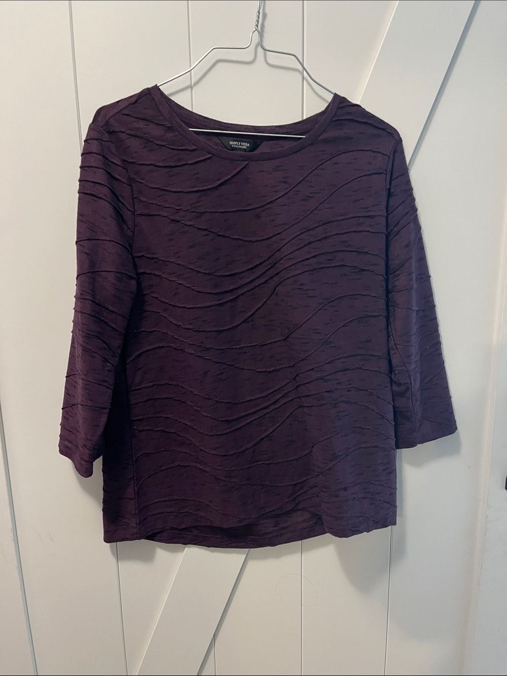 Simply Vera Vera Wang Plum Wave-Texture Long Sleeve Top
